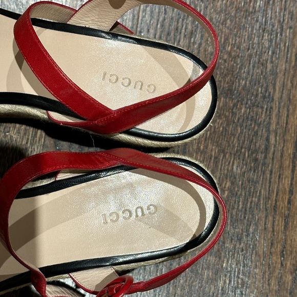 GUCCI  Barbette Snake Appliqué Espadrille Wedge Sandel *Black/Red *Size:IT 39 - Picture 4 of 6